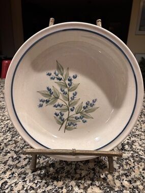 Vintage Union Stoneware Maine Hand-Painted Blue Floral Stoneware Serving Bowl